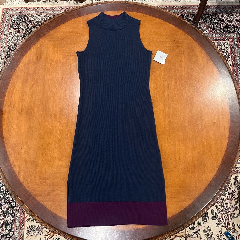NEW‎ Athleta Winterlude Dress Navy/Purple Small Merino Wool Colorblock Midi - Picture 3 of 16